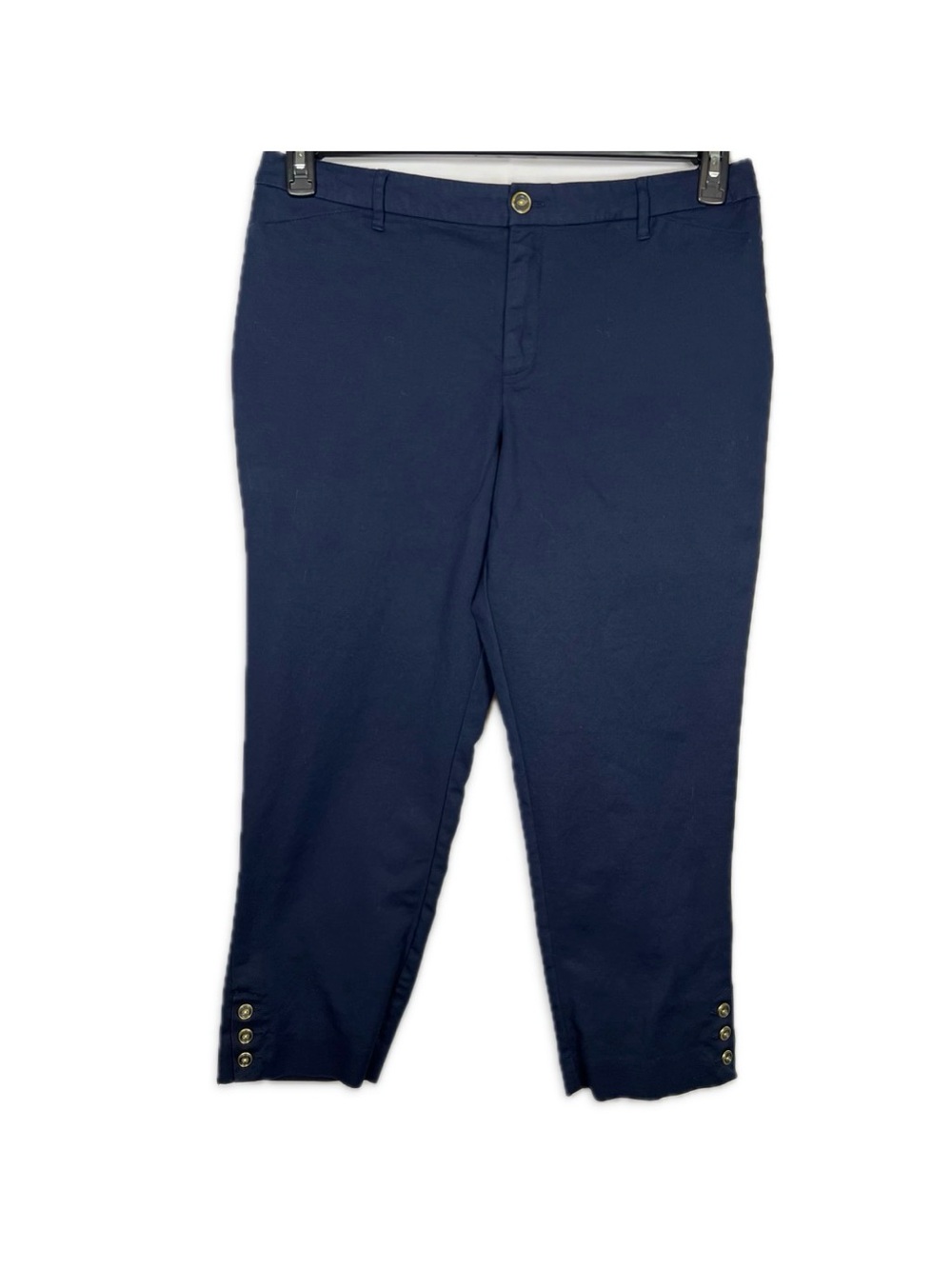 Gloria Vanderbilt Navy Cropped Chino Pants Size 12 Stretch Button Hem Ankle